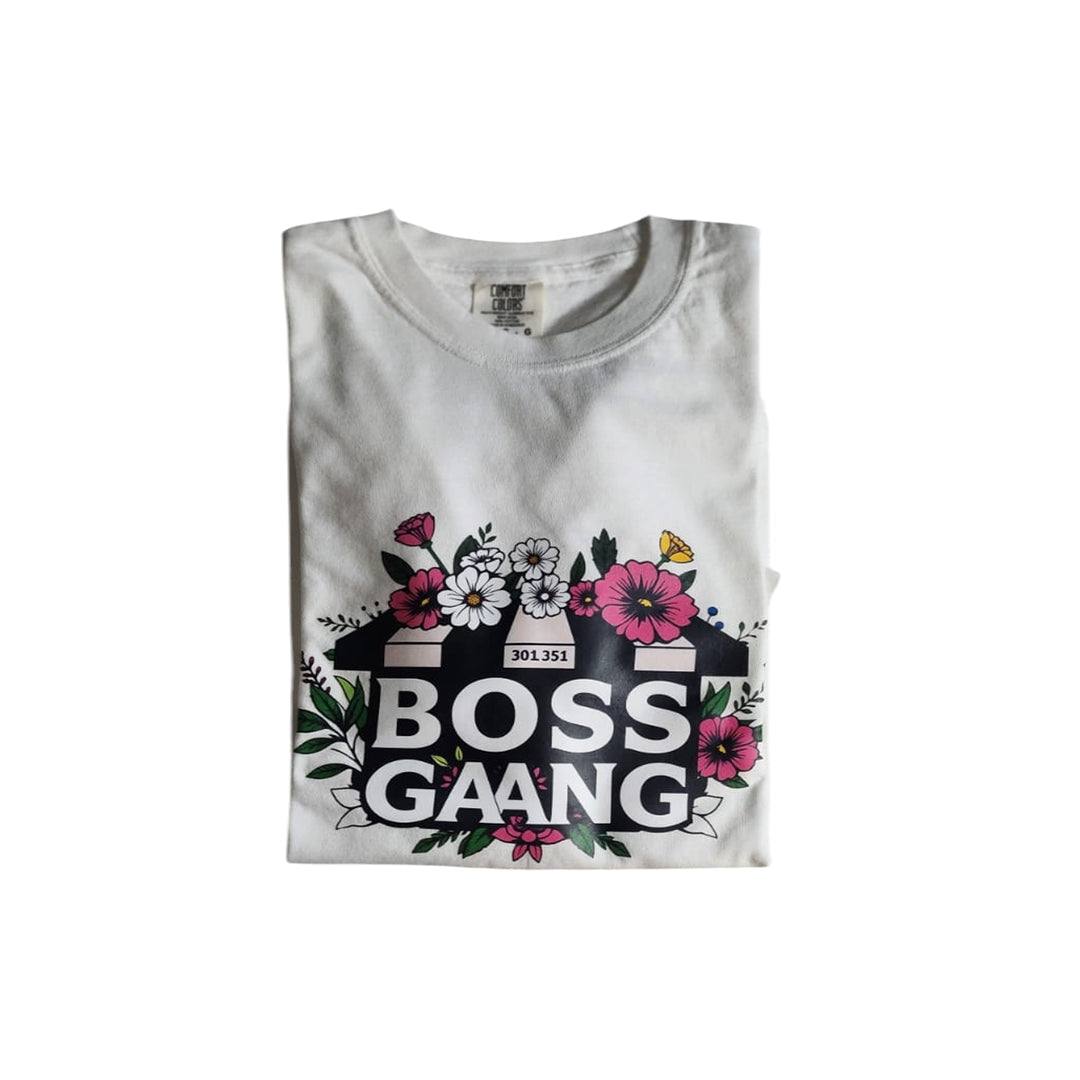 Boss Gang Comfy Unisex Crewneck with floral graphic design.