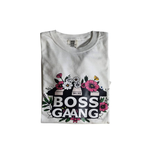 Boss Gang Comfy Unisex Crewneck with floral graphic design.