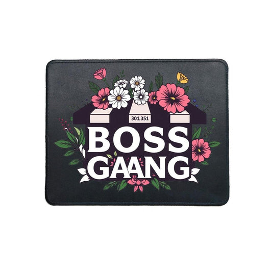 Boss Gang flowery mouse pad with floral design and non-slip base.