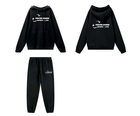 Unisex Comfy Hoodies Sets in black, featuring a soft fabric, ideal for casual wear.